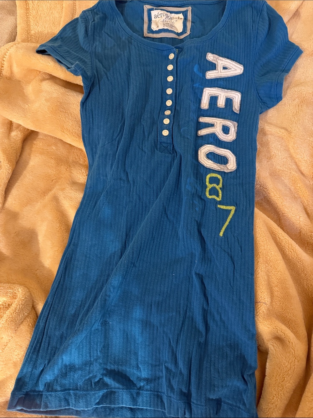 Aeropostale Teal Stretch Henley Shirt